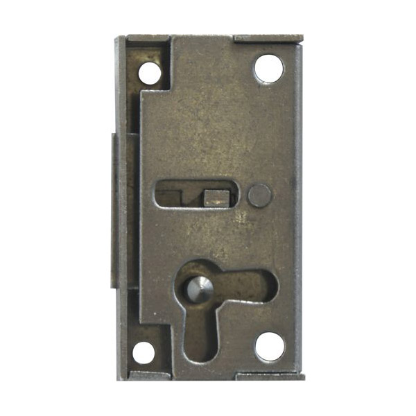 Mini-Schloss für kleine Glastüren, Eisen blank, mit Schlüssel, Dorn 20mm rechts. Ideal für Vitrinen und kleine Türen